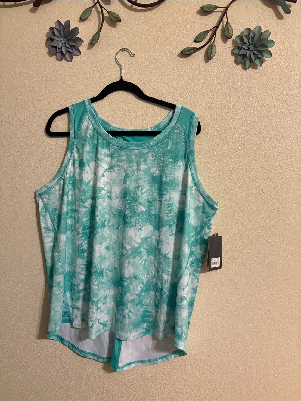 Women’s Sleeveless Tie-Dye Tank Top - Teal/White